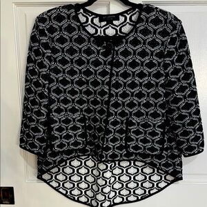 St. John Black and White Asymmetrical Boxy Blouse